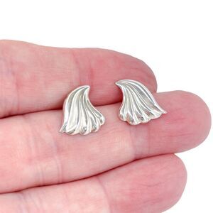 Estate Sterling Silver 925 Winged Fan Stud Earrings